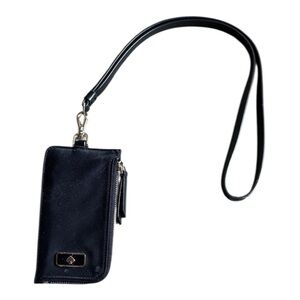 Kate Spade New York Dawn Card Case,  ID Lanyard. Black Nylon
